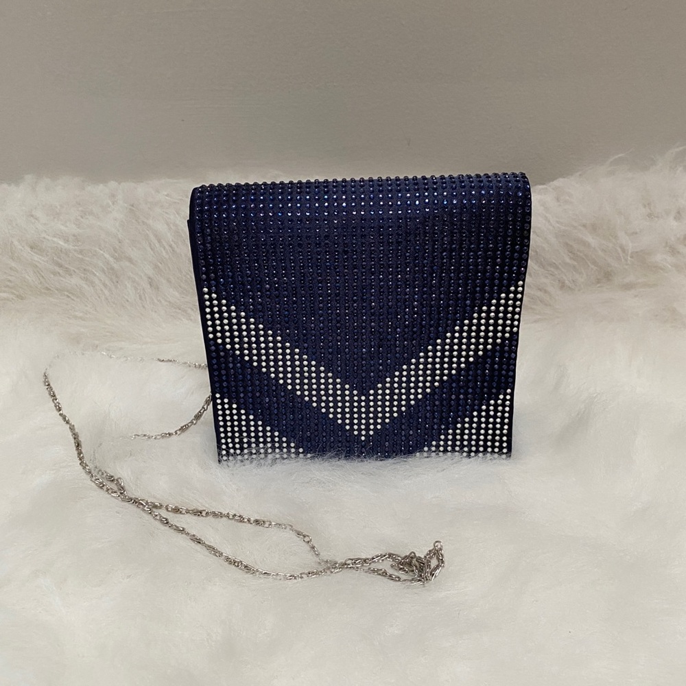 Blue and silver rhinestone stud clutch
